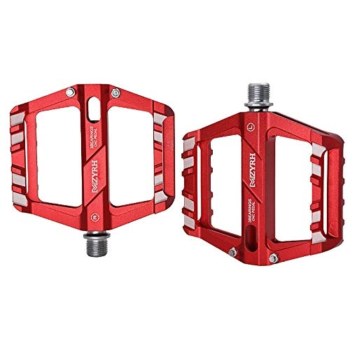 Mountain Bike Pedal : Aluminum Alloy Bike Pedals 9 / 16 Inch 3 Bearing High-Strength Non-Slip Large Flat Platform For Mountain Bike Road Bicycle (Color : Red)