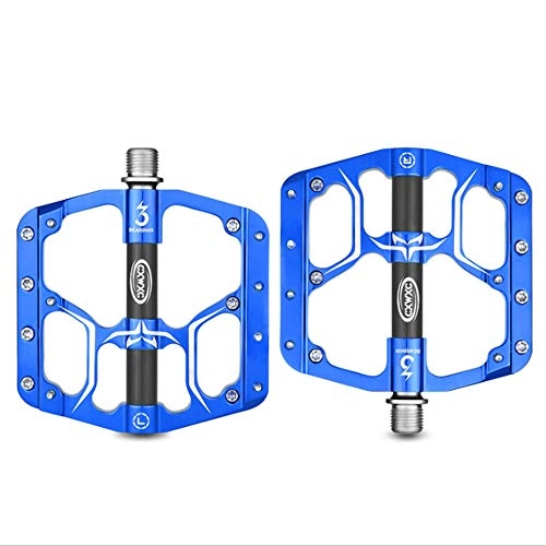 Mountain Bike Pedal : Aluminum Alloy MTB Bike Pedals with Non-slip Flat Stud Waterproof & Dustproof for MTB BMX Road Bike Cycling Replacement (Blue)