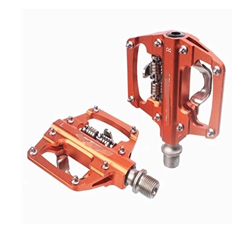 Mountain Bike Pedal : ANASRI TTRS store FIT FOR MTB Clipless Pedals Self-locking CNC Aluminum Alloy DU Bearing SPD Double Flat Platform Mountain Bike Bicycle Pedal (Color : Orange)
