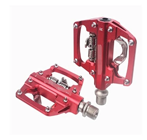 Mountain Bike Pedal : ANASRI TTRS store FIT FOR MTB Clipless Pedals Self-locking CNC Aluminum Alloy DU Bearing SPD Double Flat Platform Mountain Bike Bicycle Pedal (Color : Red)