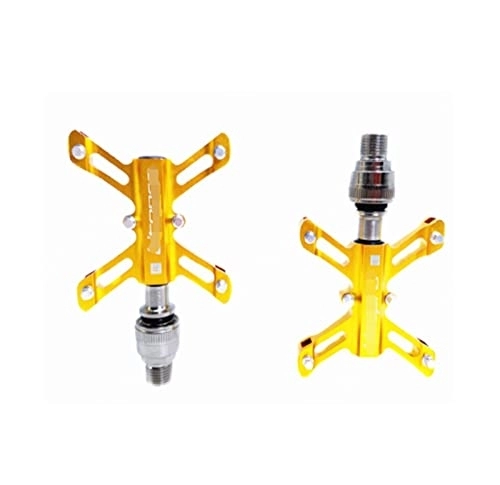 Mountain Bike Pedal : ANASRI TTRS store Fit For MTB Mountain Bicycle QR Pedal Sealed Bearing Butterfly Fit For BMX Folding Bike Aluminum Alloy Non-slip Accessory (Color : Gold)