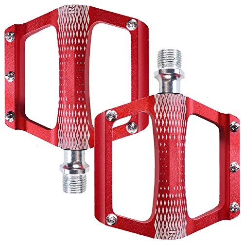 Mountain Bike Pedal : anforee Bike Pedals Lightweight Sealed Bearing Flat Pedals Alloy Cycling Pedals With Anti-Skid Pins for Road Mountain Bike BMX (Red)
