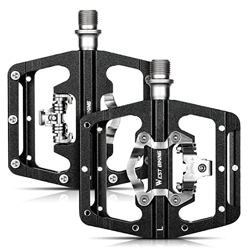 Mountain Bike Pedal : ANGGOER SPD Pedals MTB Pedals, Dual Platform Compatible Bicycle CNC Aluminium Non-Slip 3 Sealed Bearings for MTB Road Bike City Bike Black Axle 9 / 16 Inch