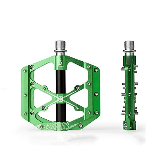 Mountain Bike Pedal : Ansjs 3 Bearings Mountain Bike Pedals Platform Bicycle Flat Alloy Pedals 9 / 16" Pedals Non-Slip Alloy Flat Pedals (Color : Green S)