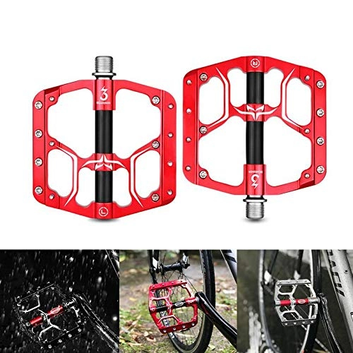 Mountain Bike Pedal : AOLVO Universal Pedal Set Bike Pedals w / 3 Sealed Bearings & 14 Non-slip Stud - Aluminum Alloy Flat Cycling Bicycle Pedals for Mountain Bike, Road Bike - Non-slip / Dust-proof - Red