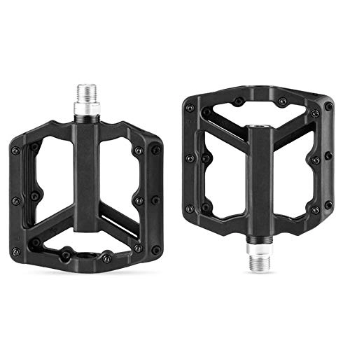 Mountain Bike Pedal : Aquila Nylon Bicycle Pedal Pair Steel Road Bike Pedals 3 Sealed Bearing Cycling Parts Bicycle Pedal Mountain Bike Replacement Accesories (Color : Black)