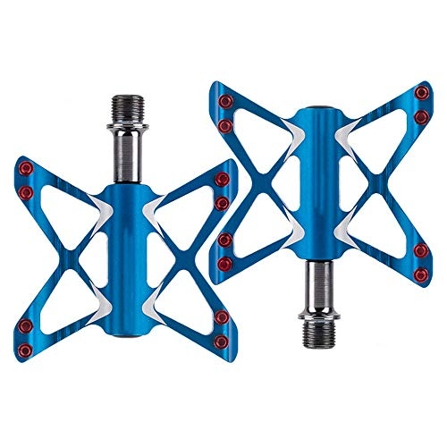 Mountain Bike Pedal : Asdflina Mountain Bike Scooter MTB Injection Magnesium Alloy Cr-Mo CNC Machining 9 / 16 Inch Threaded Spindle, 2 Super Precision Bearings Platform Bicycle Flat Alloy Pedals (Color : Blue)