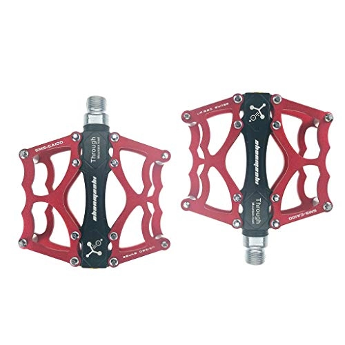 Mountain Bike Pedal : ASKLKD Bike Pedals Mountain Road In-Mold CNC Aluminum Alloy 3 Bearing 9 / 16 High-Strength Non-Slip Cycle Platform Pedal 1 Pair Cycling accessories (Color : Red)