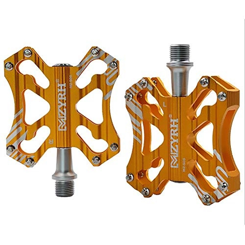 Mountain Bike Pedal : ASUD Mountain Bike Pedals, Ultra Strong Colorful CNC Machined 9 / 16" Aluminum alloy Cycling Sealed 3 Bearing Pedals (red / silver / gold / orange / black), Gold