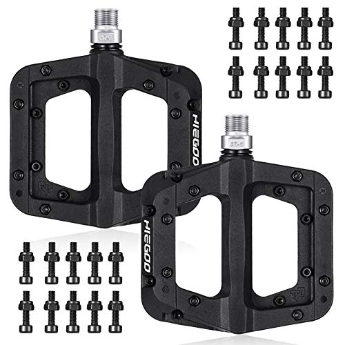 Mountain Bike Pedal : Azzel Mountain Bike Pedals Nylon Fiber Bicycle Flat Pedals Sturdy No-Slip for BMX MTB 9 / 16" 20 Spare Pins Included