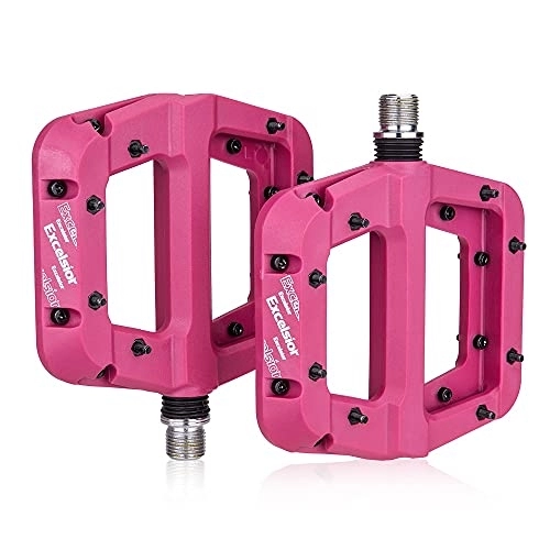 Mountain Bike Pedal : BAIHOGI Bike Pedals Non-Slip Nylon fiber Mountain Bike Pedals Platform Bicycle Flat Pedals 9 / 16 Inch Cycling Accessories (Color : Pink)