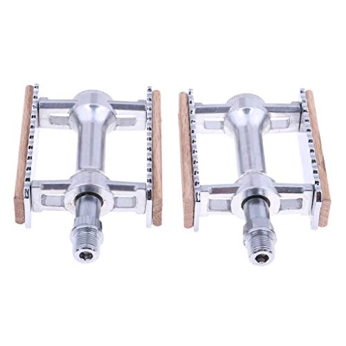 Mountain Bike Pedal : Baoblaze Vintage Aluminium Wood Fixed Bike Pedal Bearing Flat-Platform Pedals, Suitable for Mountain Bike, Road Bike, Foldable Bicycle and so on - Silver