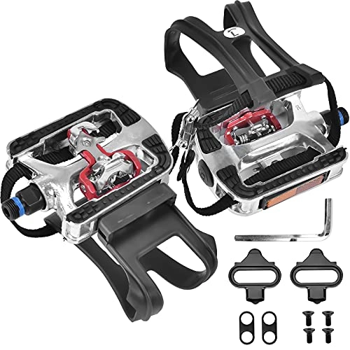 Mountain Bike Pedal : Bavnnro Bike Pedals with Clips and Straps, for Exercise Bike, Spin Bike and Outdoor Bicycles, SPD Compatible 9 / 16-Inch Pedals Compatible with Peloton for Spin, Exercise, Peloton Bike