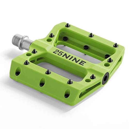 Mountain Bike Pedal : BC Bicycle Company Lightweight Thermoplastic Bike Pedals by Great for BMX, Mountain, Downhill - Wide Flat Platform with Removable Grip Pins - 9 / 16" Cr-Mo Spindle - Green