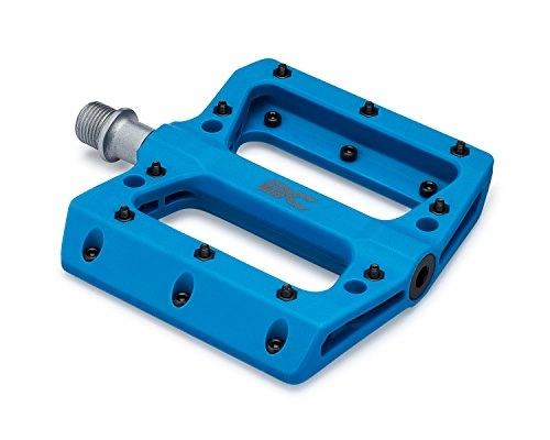 Mountain Bike Pedal : BC Bicycle Company Lightweight Thermoplastic Bike Pedals Great for BMX, Mountain, Downhill - Wide Flat Platform with Removable Grip Pins - 9 / 16" Cr-Mo Spindle - Blue