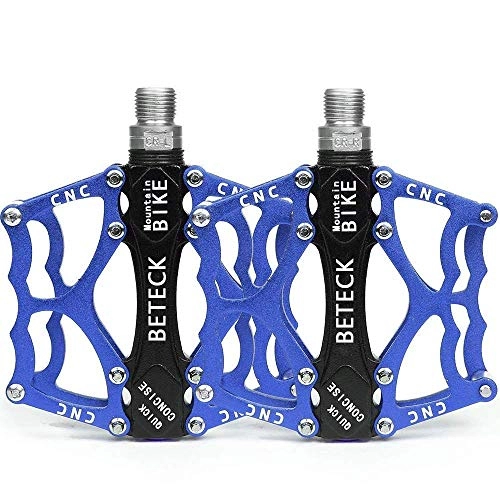 Mountain Bike Pedal : BETECK Bike MTB Pedals Mountain Bicycle Flat Pedals Antiskid Durable Aluminum CNC Sealed Ball Bearing for MTB BMX Road Bicycle (Blue)