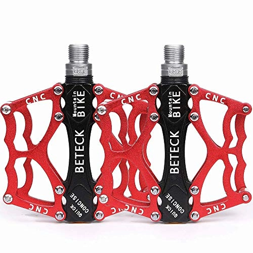 Mountain Bike Pedal : BETECK Bike MTB Pedals Mountain Bicycle Flat Pedals Antiskid Durable Aluminum CNC Sealed Ball Bearing for MTB BMX Road Bicycle (Red)
