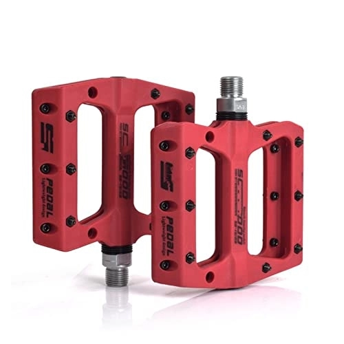 Mountain Bike Pedal : Bicycle Pedal Fit For Mountain Road Bike Flat BMX Pedal Ultralight Big Foot Carbon Fiber Nylon Bearing Bicycle Pedal Modified Parts (Color : Red)