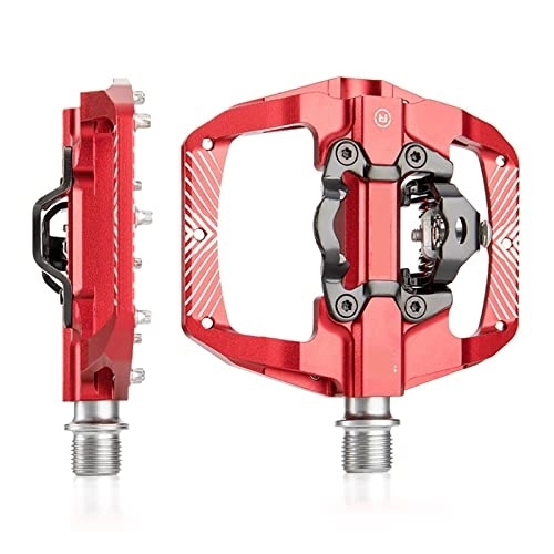 Mountain Bike Pedal : Bicycle Pedal Mountain Bike Lock Pedal Turn Flat Pedal Aluminum Alloy Teaching Pedal Bearing SPD Pedal CX-159 replace (Color : Red)