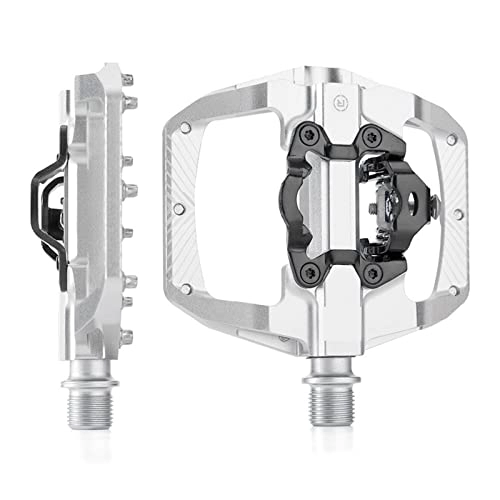 Mountain Bike Pedal : Bicycle Pedal Mountain Bike Lock Pedal Turn Flat Pedal Aluminum Alloy Teaching Pedal Bearing SPD Pedal CX-159 replace (Color : Silver)