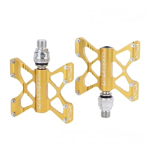 Mountain Bike Pedal : Bicycle Pedal MTB Aluminum Alloy DU Bearing Platform Bicycle Pedal Ultralight Bike Pedals for Road Mountain Quick Release Pedals Folding Bike Pedal Bike Parts (Gold)