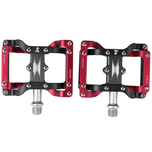 Mountain Bike Pedal : Bicycle pedal MTB Bike Platform Pedals, 9 / 16" Wide Plus Aluminium Alloy Flat Cycling Pedals 3 Sealed Bearing Axle for Mountain BMX Road Bikes Biking Accessories Non-Slip Durable ( Color : BLACK+RED )