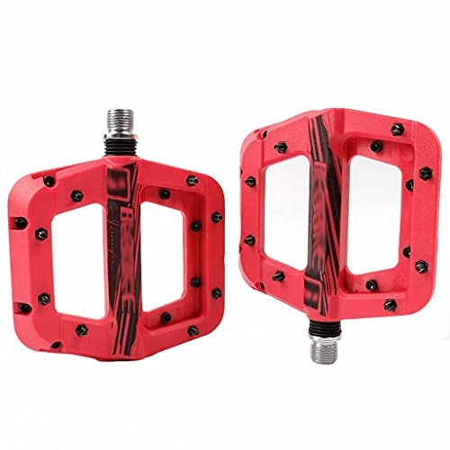 Mountain Bike Pedal : Bicycle Pedal Nylon Fiber Bearing Mountain Bicycle Pedals High-Strength Non-Slip Bicycle Pedals, Red, 10.9cm×12.5cm×1.4cm