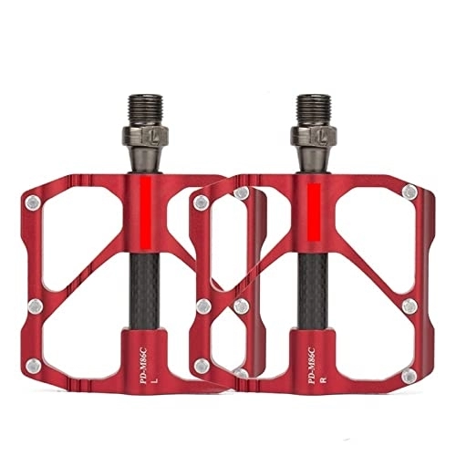 Mountain Bike Pedal : Bicycle Pedal Road Bike Carbon Fiber Bearing Pedal Mountain Bike 3 Pedals replace (Color : M86CRed)