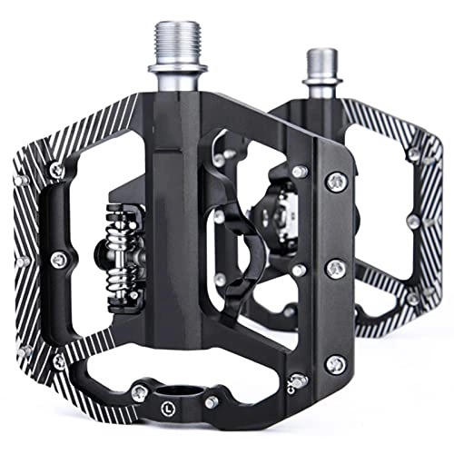 Mountain Bike Pedal : Bicycle pedal, Road / MTB Bike Lock pedal, turn flat pedal aluminum alloy pedal, bearing riding equipment, Mountain Bike Pedal with Removable Anti-Skid Nails