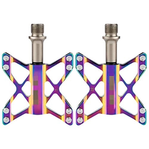 Mountain Bike Pedal : Bicycle Pedals 1 Pair Aluminum Alloy Bike Pedals 3 Bearing Flat Platform Colorful Non-slip Bicycle Pedal Riding Cycling Bike Parts Mountain Road Bike Hybrid Pedals