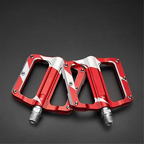 Mountain Bike Pedal : Bicycle Pedals 1 Pair Bike Pedals Aluminum Alloy Sealed Bearing Bicycle Pedals Anti-slip Left-right Hollow Lightweight MTB Foot Pedals Mountain Road Bike Hybrid Pedals (Size:10*9*1.1cm; Color:Red)