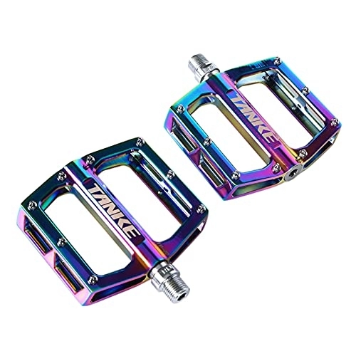 Mountain Bike Pedal : Bicycle Pedals, Bike Pedals Oil Slick Mountain Bicycle Pedals MTB Platform Aluminum Road Bike Pedals Bearing Anti-Silp Folding Bike Pedals Bicycle Parts (Color : Rainbow)
