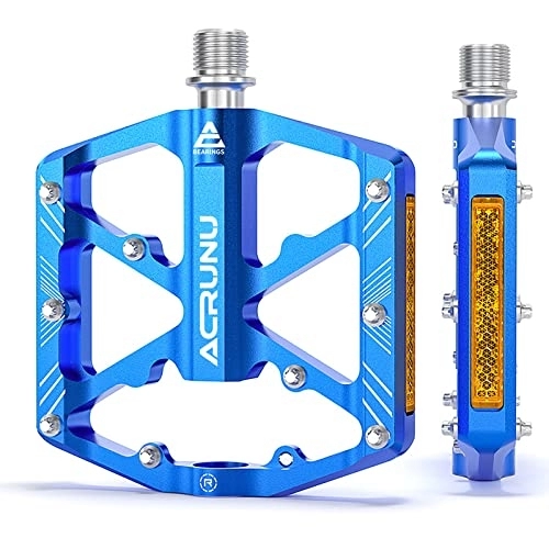Mountain Bike Pedal : Bicycle Pedals CNC Aluminium MTB Pedals with Reflectors Pedals Bicycle Non-Slip Wide Platform Pedals with 3 Sealed Bearings 9 / 16 Inch for Mountain Bike, BMX, Road Bike Pedals (Blue)