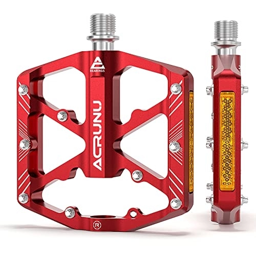 Mountain Bike Pedal : Bicycle Pedals CNC Aluminium MTB Pedals with Reflectors Pedals Bicycle Non-Slip Wide Platform Pedals with 3 Sealed Bearings 9 / 16 Inch for Mountain Bike, BMX, Road Bike Pedals (Red)