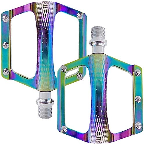 Mountain Bike Pedal : Bicycle Pedals Lightweight Sealed Bearing Flat Pedals Alloy Cycling Pedals With Anti-Slip Pins For BMX Mountain Bike (Color : Colorful)