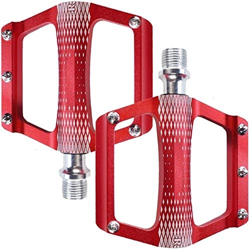 Mountain Bike Pedal : Bicycle Pedals Lightweight Sealed Bearing Flat Pedals Alloy Cycling Pedals With Anti-Slip Pins For BMX Mountain Bike (Color : Red)
