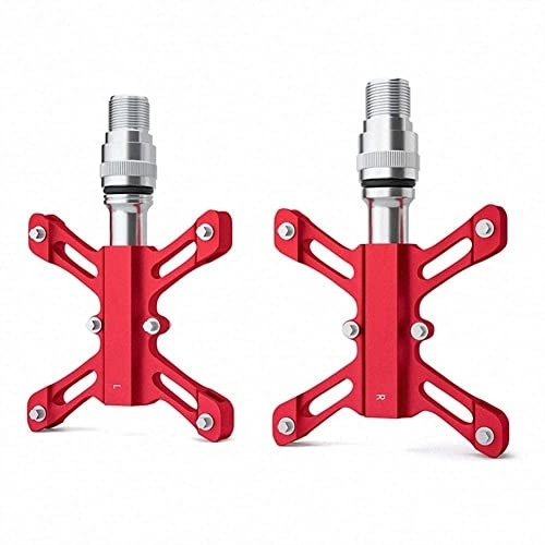 Mountain Bike Pedal : Bicycle Pedals, Mountain Bike Pedal, Mountain Bike Pedals Quick Release MTB Pedals Bicycle Flat Pedals Aluminum Sealed Bearing Lightweight Platform Pedal 9 / 16 (Color : Red)