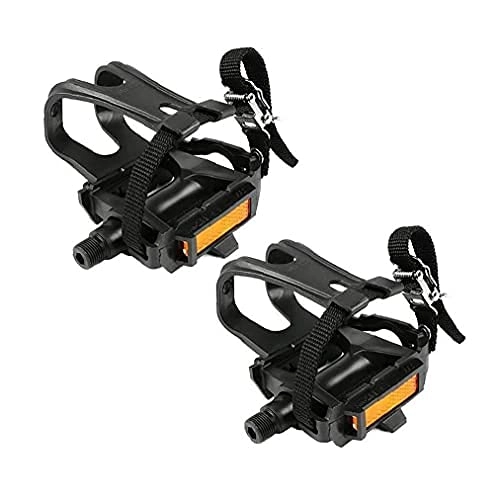 Mountain Bike Pedal : Bike Accessories Tool 1 Pair Mountain Road Bike Fixed Gear Bicycle Pedals with Toe Clips Straps Outdoor Cycling