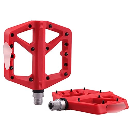 Mountain Bike Pedal : Bike Bicycle Pedals 2 Bearing MTB Bike Pedal Nylon Composite 9 / 16 Mountain Bike Pedals High-Strength Non-Slip Bicycle Pedals Surface for Road BMX MT Aluminum Alloy (Color : Red)