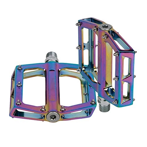 Mountain Bike Pedal : Bike Bicycle Pedals 2pcs Anti-slip MTB Mountain Bike Flat Pedal Aluminum Alloy Bicycle Sealed Bearing Colorful Hollowed Pedals Cycling Riding Parts Aluminum Alloy