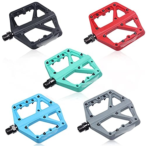 Mountain Bike Pedal : Bike Bicycle Pedals MTB Bike Nylom Pedal Ultralight Seal Bearings Flat Mountain Bicycle Pedals Road BMX Platform Pedal Parts Aluminum Alloy (Color : Red)