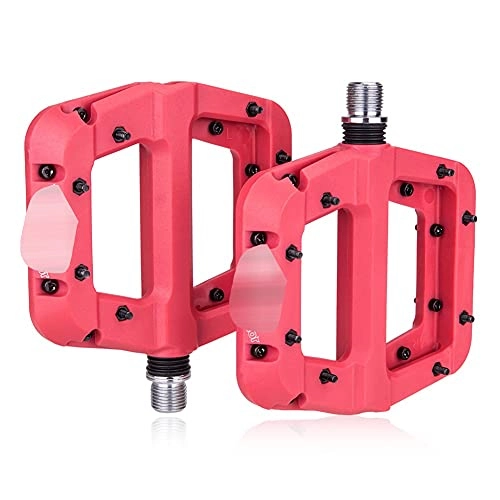 Mountain Bike Pedal : Bike Bicycle Pedals MTB Bike Pedals Non-Slip Mountain Bike Pedals Platform Nylon Fiber Bicycle Flat Pedals 9 / 16 Inch Bicycle Accessories Aluminum Alloy (Color : Red)