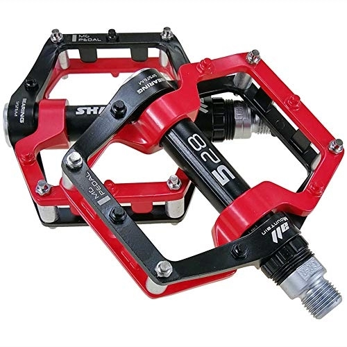 Mountain Bike Pedal : Bike Flat Pedals Cycling Pedals Platform for Mountain Bike Road Pedals (Color : Red, Size : One size)