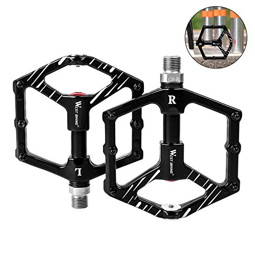 Mountain Bike Pedal : Bike Flat Pedals Magnetic Parking, Aluminum Alloy 9 / 16" Thread Spindle 3 Sealed Bearing Anti-Skid Bicycle Platform Pedals for BMX Mountain Bikes Road Bikes, Cycling Accessories (Black, 1 Pair)