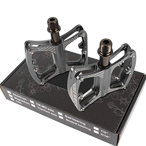 Mountain Bike Pedal : Bike Pedal Peiling Bearing Road Mountain Bike Pedal Cnc Lightweight Aluminum Alloy Pedal Easy Installation (Color : Grey)