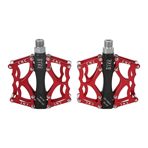Mountain Bike Pedal : Bike Pedals, 1 Pair Red Mountain Bike Pedals Aluminum Alloy High Speed Bearing Lightweight Non Slip Platform Bicycle Flat Pedals for 25.9mm Bicycles