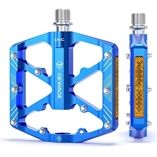 Mountain Bike Pedal : Bike Pedals 9 / 16 Inch - Bicycle Pedals with Reflectors - 3 Sealed Bearings MTB Pedals Wide Platform Pedals for Mountain Bike, BMX, Road Bike Pedals (Blue)