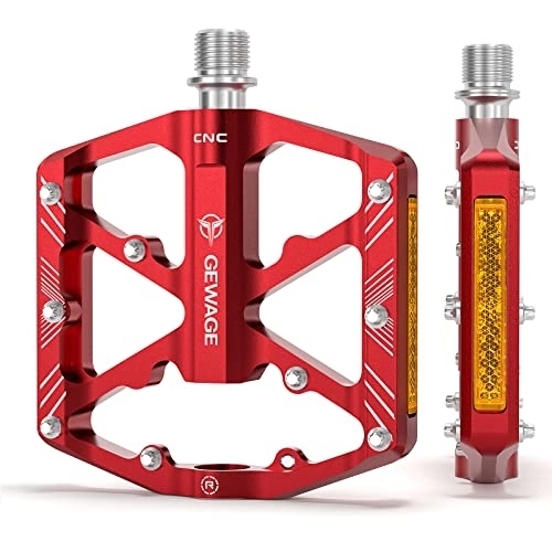 Mountain Bike Pedal : Bike Pedals 9 / 16 Inch - Bicycle Pedals with Reflectors - 3 Sealed Bearings MTB Pedals Wide Platform Pedals for Mountain Bike, BMX, Road Bike Pedals (Red)