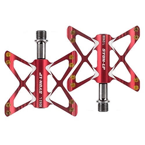 Mountain Bike Pedal : Bike Pedals Aluminum Alloy 3 Bearing Bicycle Butterfly Pedal 9 / 16 Inch Lightweight Flexible Mountain Bike Pedal for MTB BMX Mountain Road Bike (Color : Red)