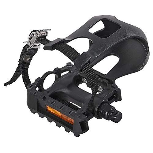 Mountain Bike Pedal : Bike Pedals, Aluminum Alloy Resin Non-Slip Bicycle Pedals, with Cages and Straps, for 9 / 16 Inch Mountain Bike Indoor Exercise Spinning Bike(1 Pair)